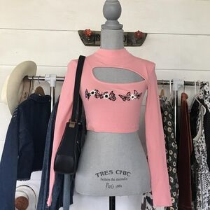 Urban Outfitters Pink Butterfly Crop Top